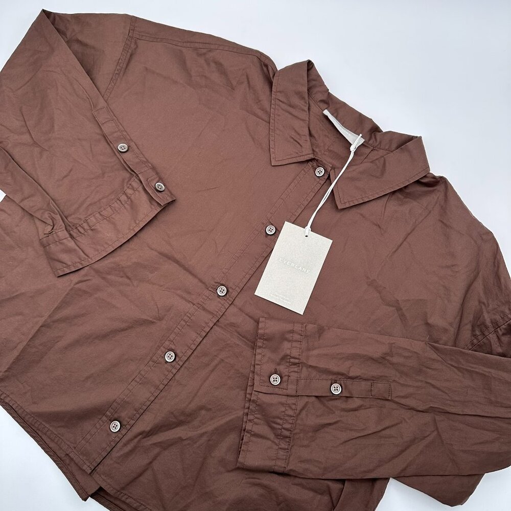 Everlane Women's The Woven‎ 100% Cotton Long Sleeve PJ Pajama Top, Chestnut